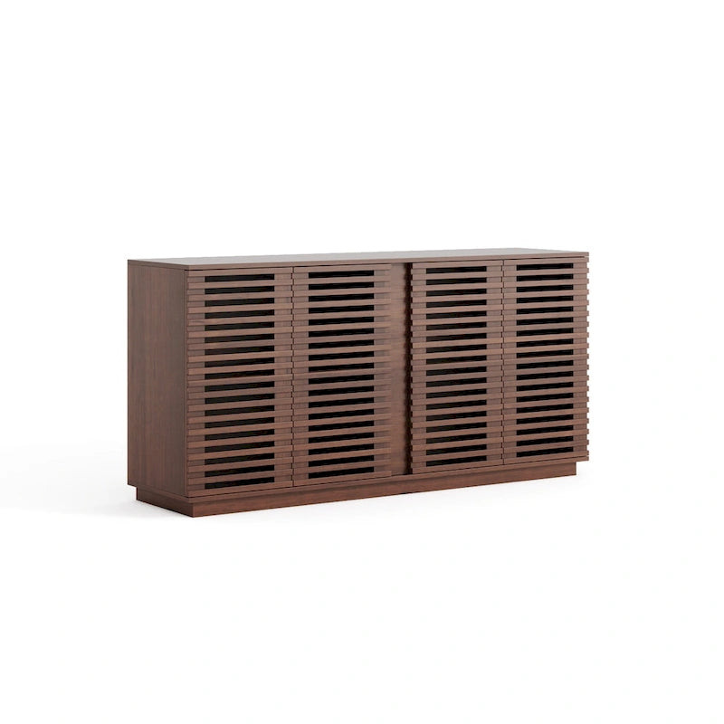 Slatted Door Sideboard Buffet Cabinet Large Storage Rosewood Oak Finish