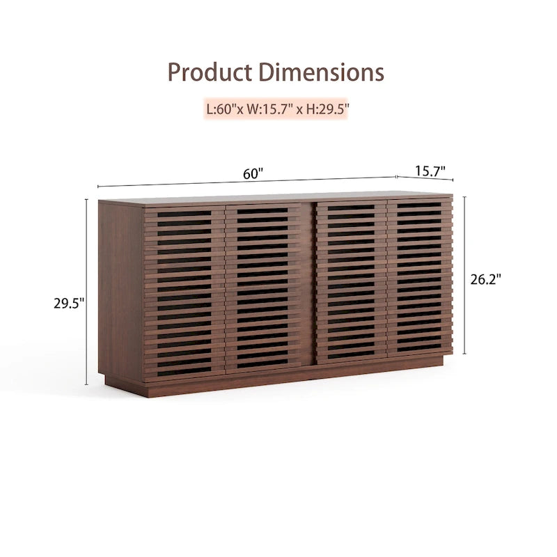 Slatted Door Sideboard Buffet Cabinet Large Storage Rosewood Oak Finish