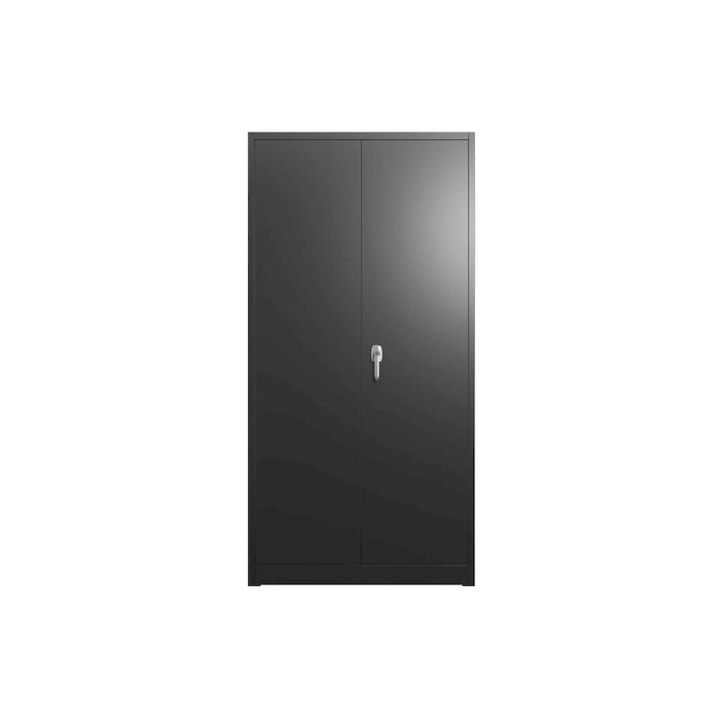 Black Two-Door Metal Storage Cabinet with 5 Adjustable Shelves and Lock