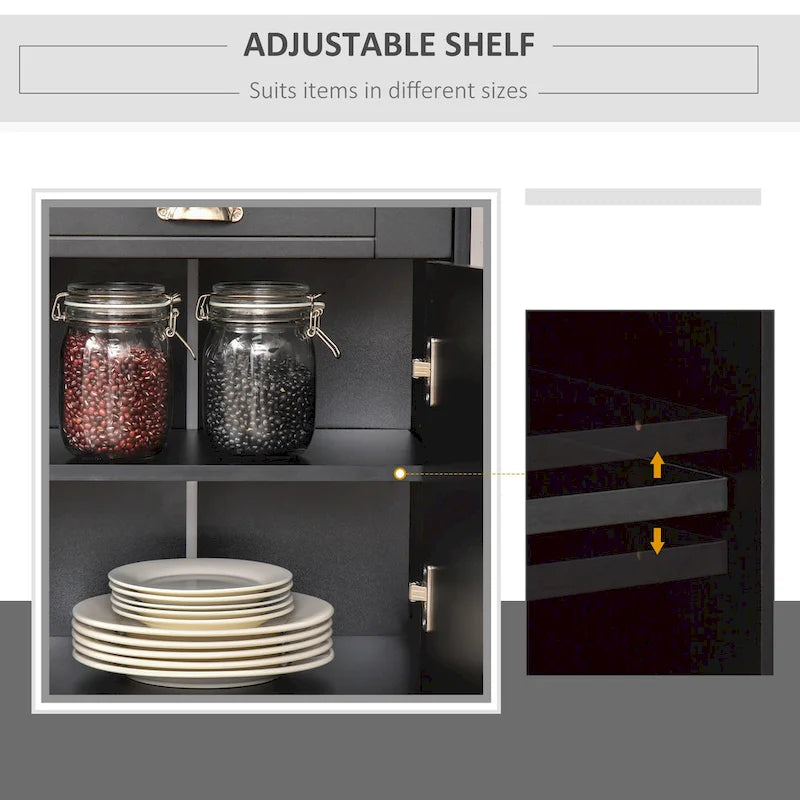 Sideboard Buffet Storage Cabinet with Drawers, Open Shelves, Black/White