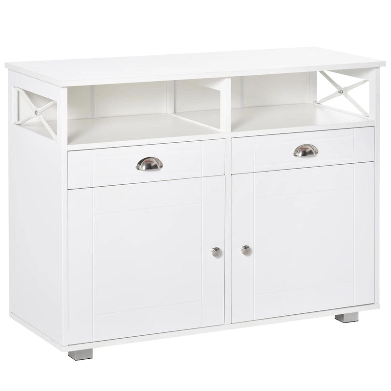 Buffet vaisselier de rangement avec tiroirs et étagères ouvertes, noir/blanc
