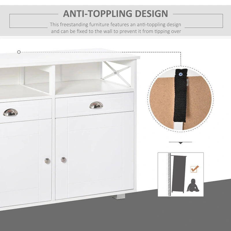 Buffet vaisselier de rangement avec tiroirs et étagères ouvertes, noir/blanc
