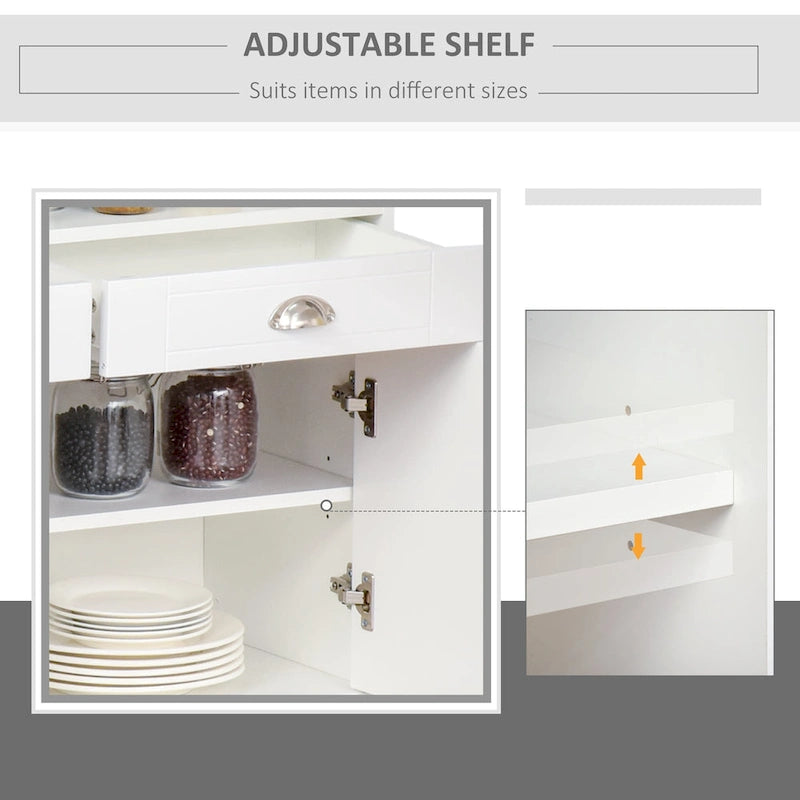 Buffet vaisselier de rangement avec tiroirs et étagères ouvertes, noir/blanc