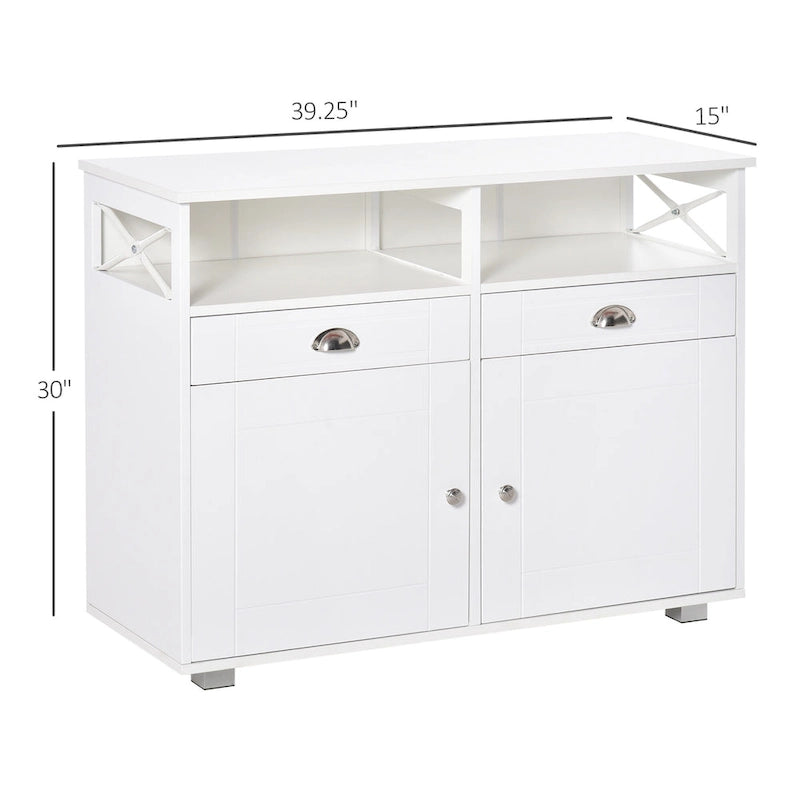 Buffet vaisselier de rangement avec tiroirs et étagères ouvertes, noir/blanc
