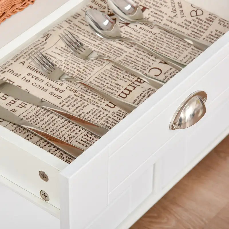 Buffet vaisselier de rangement avec tiroirs et étagères ouvertes, noir/blanc