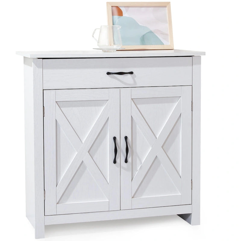 X-Pattern Farmhouse Storage Sideboard Cabinet with Drawer Double Doors