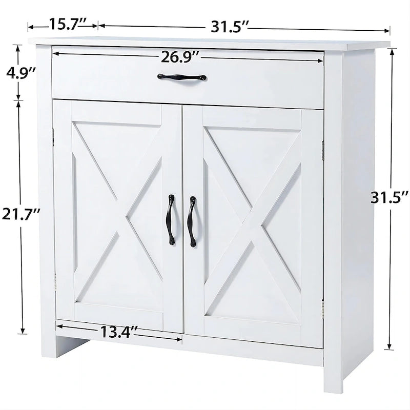 X-Pattern Farmhouse Storage Sideboard Cabinet with Drawer Double Doors