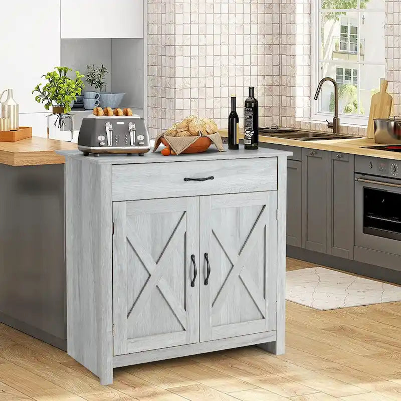 X-Pattern Farmhouse Storage Sideboard Cabinet with Drawer Double Doors