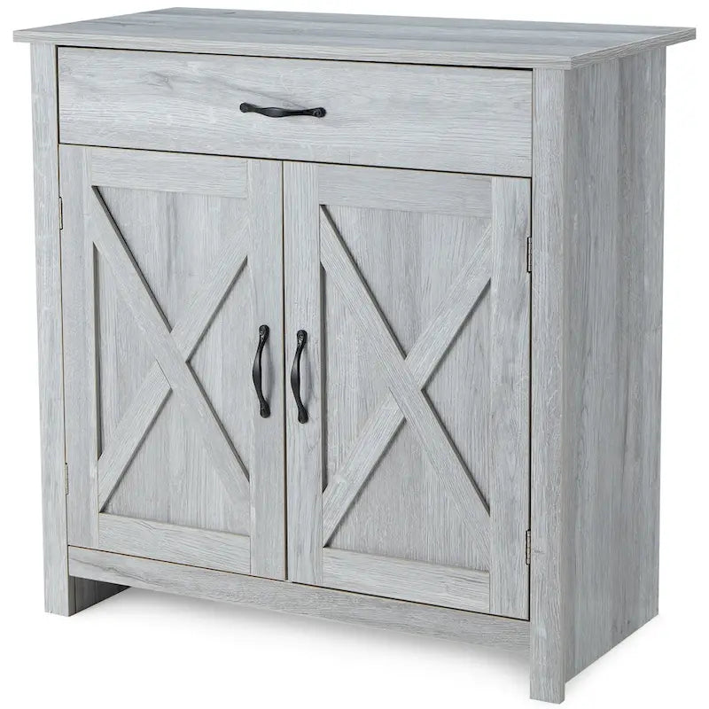 X-Pattern Farmhouse Storage Sideboard Cabinet with Drawer Double Doors