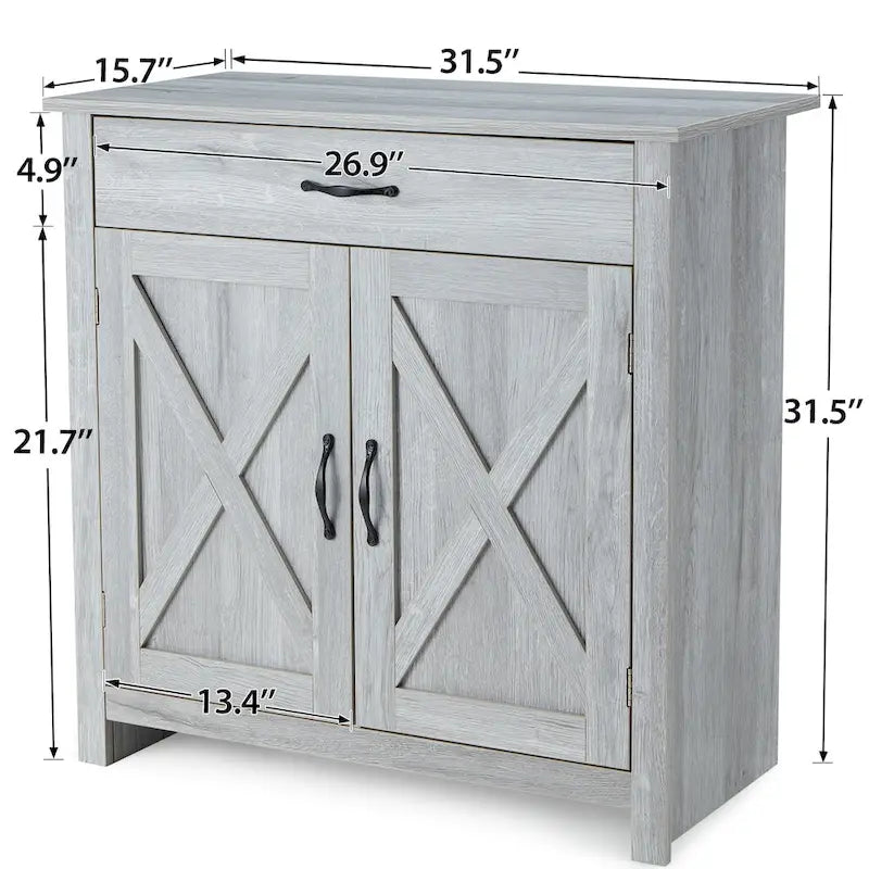 X-Pattern Farmhouse Storage Sideboard Cabinet with Drawer Double Doors