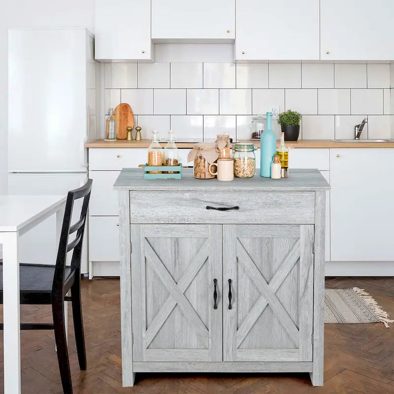 X-Pattern Farmhouse Storage Sideboard Cabinet with Drawer Double Doors