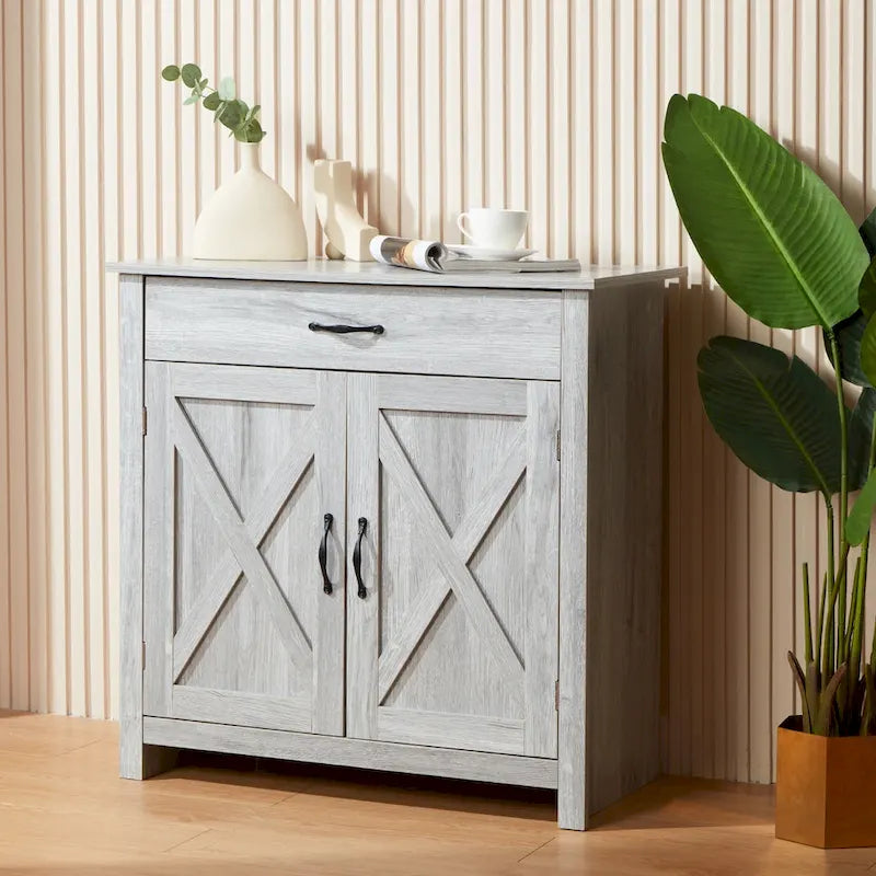 X-Pattern Farmhouse Storage Sideboard Cabinet with Drawer Double Doors