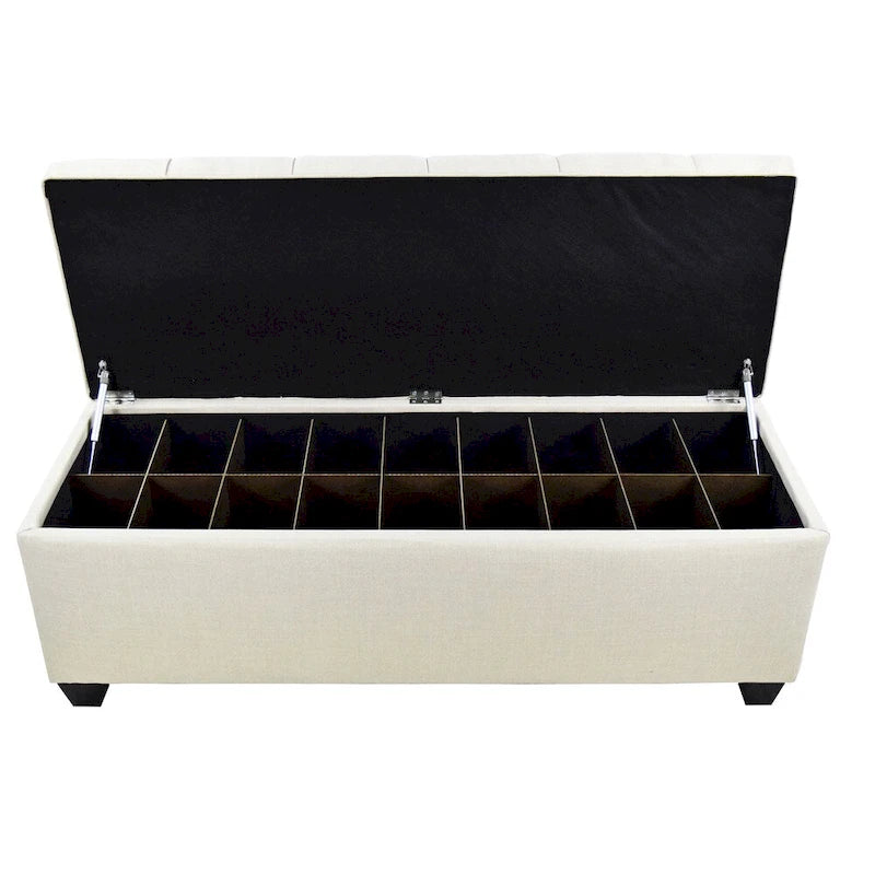 Beige Diamond Tufted Upholstered Shoe Storage Bench with Lid