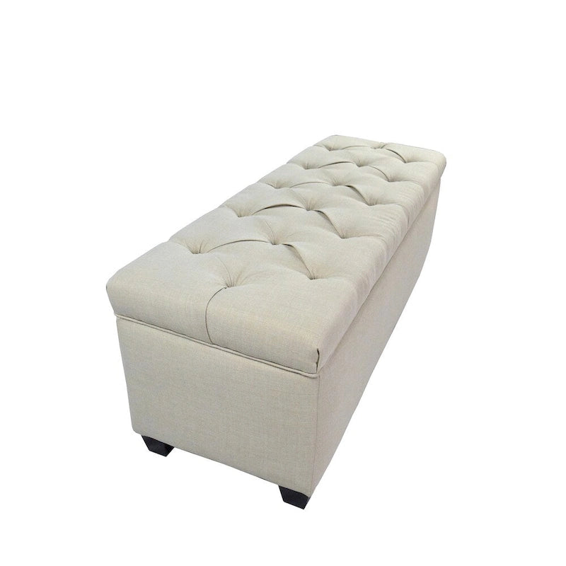 Beige Diamond Tufted Upholstered Shoe Storage Bench with Lid