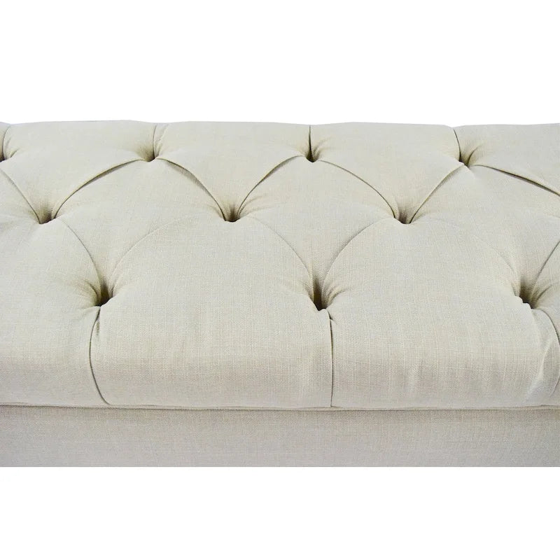 Beige Diamond Tufted Upholstered Shoe Storage Bench with Lid