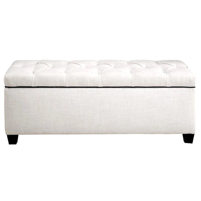 Diamond-Tufted Off-White Fabric Shoe Storage Bench with Espresso Legs