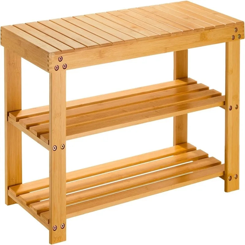 3-Tier Bamboo Shoe Bench with Storage Shelves, Dark Brown Entryway Seat