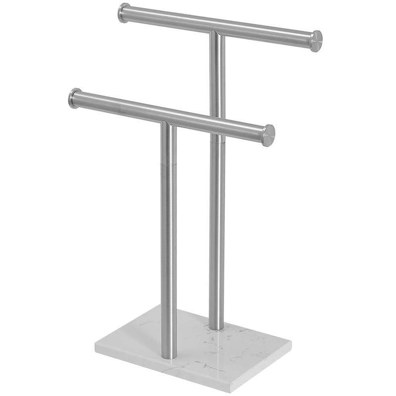 Freestanding 2-Tier T-Bar Towel Rack with Natural Marble Base, Matte Black or Brushed Nickel