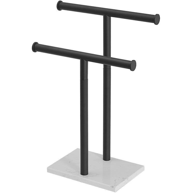 Freestanding 2-Tier T-Bar Towel Rack with Natural Marble Base, Matte Black or Brushed Nickel