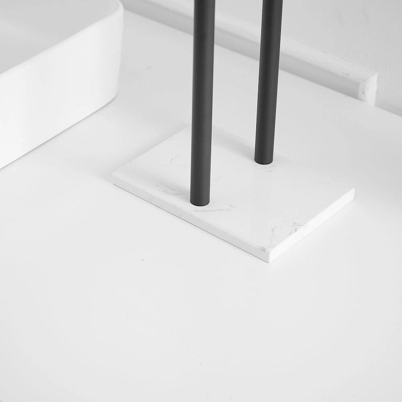 Freestanding 2-Tier T-Bar Towel Rack with Natural Marble Base, Matte Black or Brushed Nickel