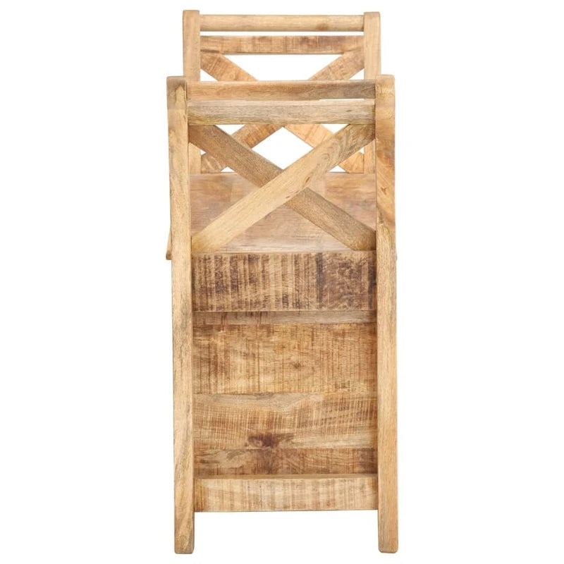 Solid Mango Wood Hall Bench with Storage and Cross Armrests Brown