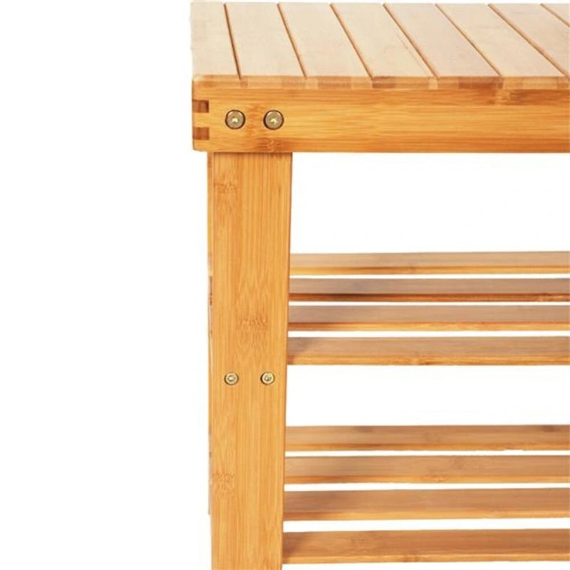 Bamboo Shoe Rack Bench with Strip Pattern and Boot Compartment Natural Brown