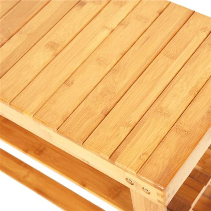 Bamboo Shoe Rack Bench with Strip Pattern and Boot Compartment Natural Brown