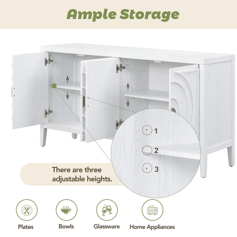 Retro-Buffetschrank mit 4 Türen und kreisförmigem Rillendesign, Grau