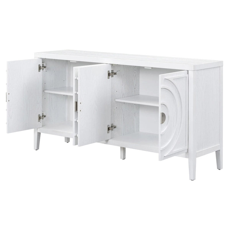 Retro-Buffetschrank mit 4 Türen und kreisförmigem Rillendesign, Grau
