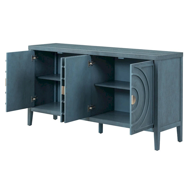 Retro-Buffetschrank mit 4 Türen und kreisförmigem Rillendesign, Grau