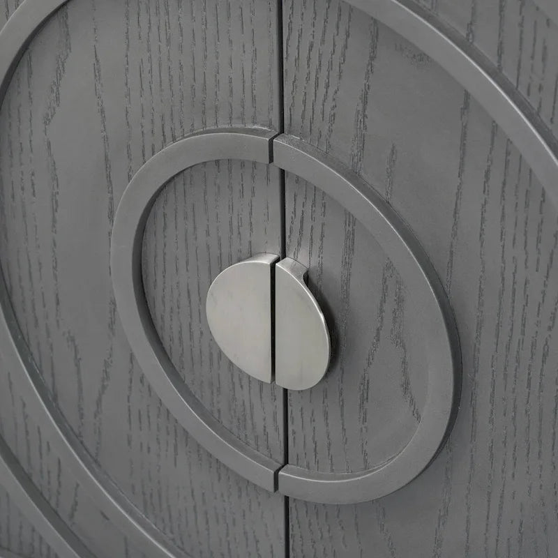 Retro-Buffetschrank mit 4 Türen und kreisförmigem Rillendesign, Grau
