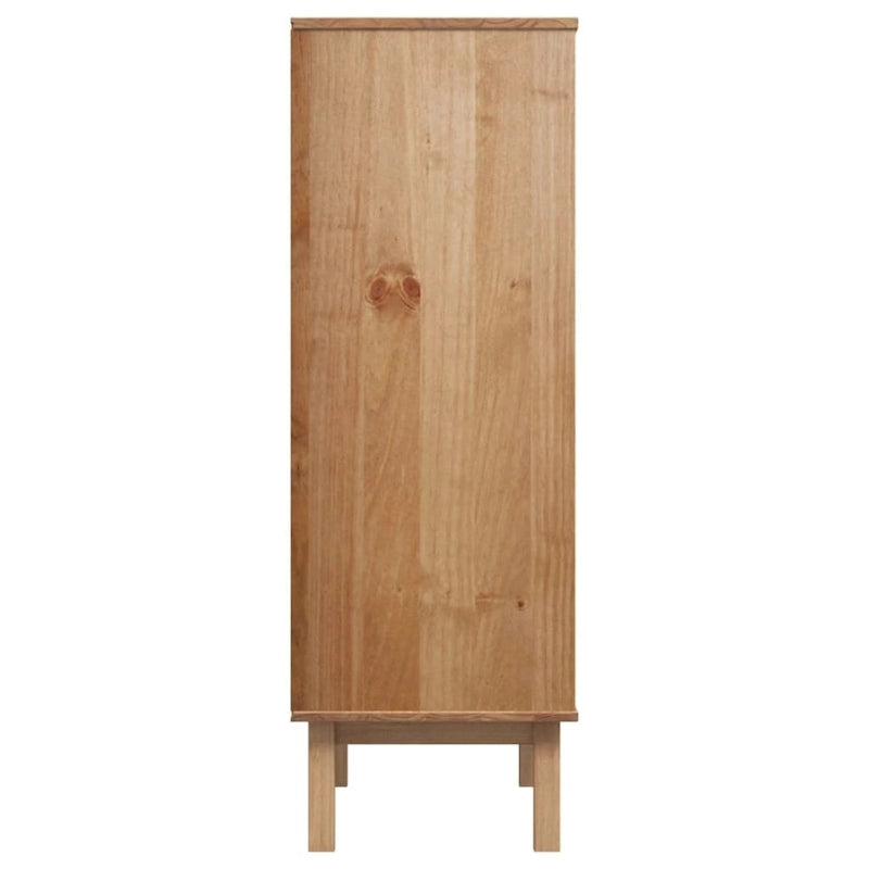 Solid Pine Wood Highboard with Grey Doors, 3 Drawers and Glass Shelves