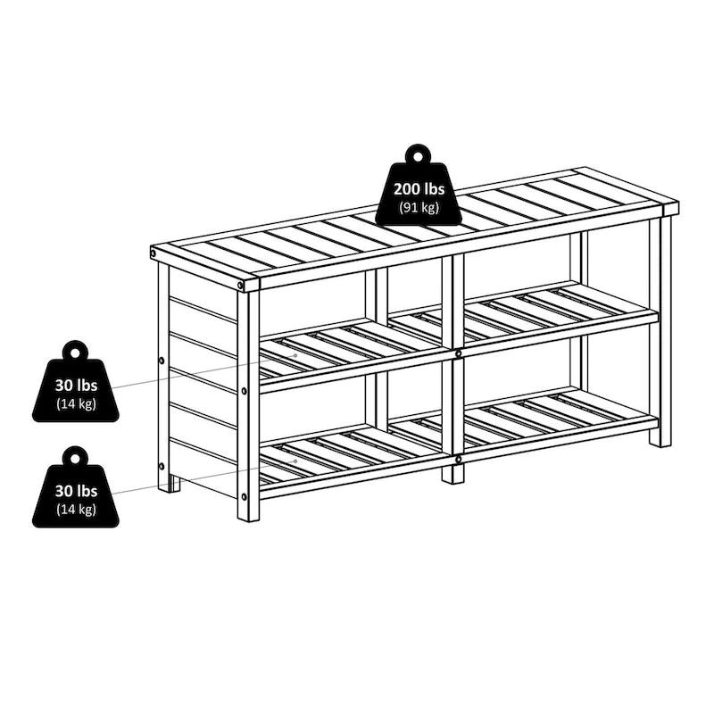 Solid Wood Shoe Storage Bench with 2-Tier Slatted Shelves, Teak