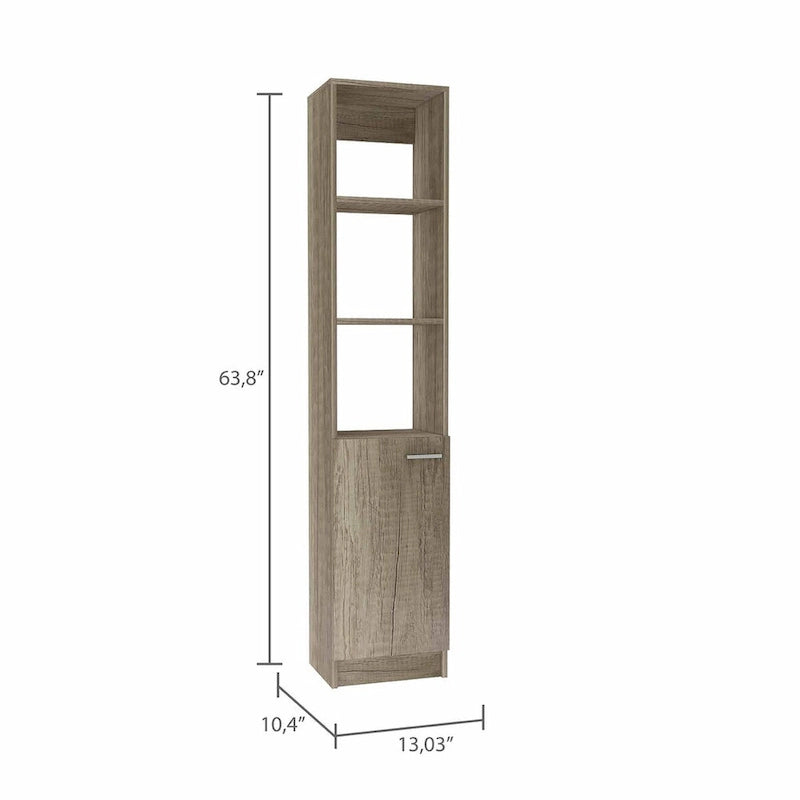 Colonne de rangement pour linge de salle de bains avec étagères ouvertes et porte inférieure, blanc/chêne/noir