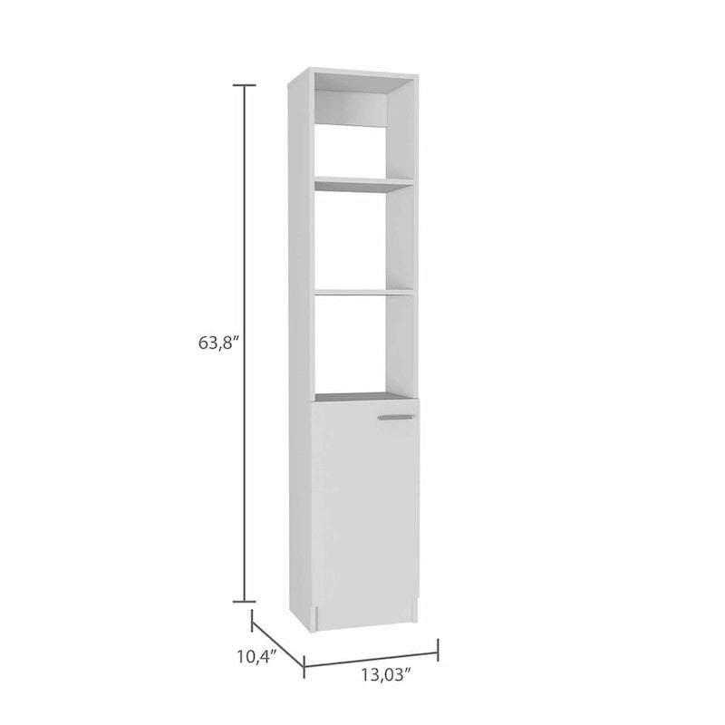 Colonne de rangement pour linge de salle de bains avec étagères ouvertes et porte inférieure, blanc/chêne/noir