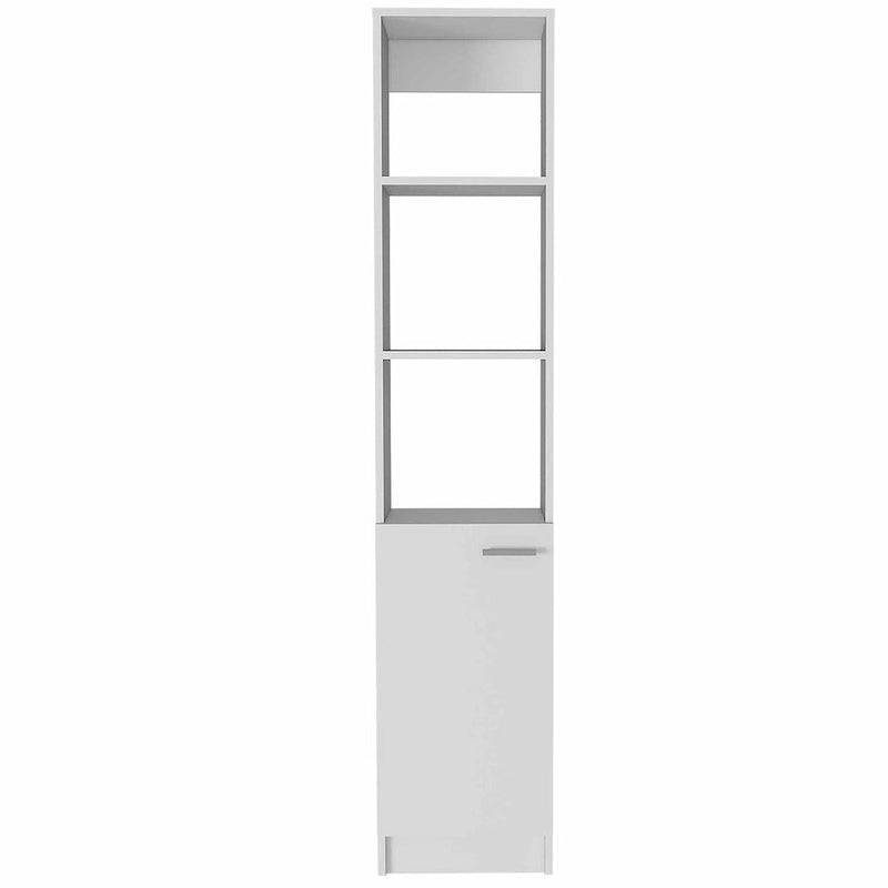 Colonne de rangement pour linge de salle de bains avec étagères ouvertes et porte inférieure, blanc/chêne/noir