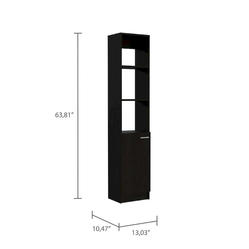 Colonne de rangement pour linge de salle de bains avec étagères ouvertes et porte inférieure, blanc/chêne/noir
