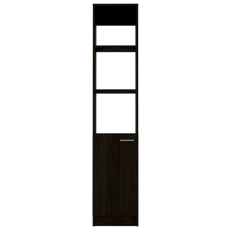 Colonne de rangement pour linge de salle de bains avec étagères ouvertes et porte inférieure, blanc/chêne/noir