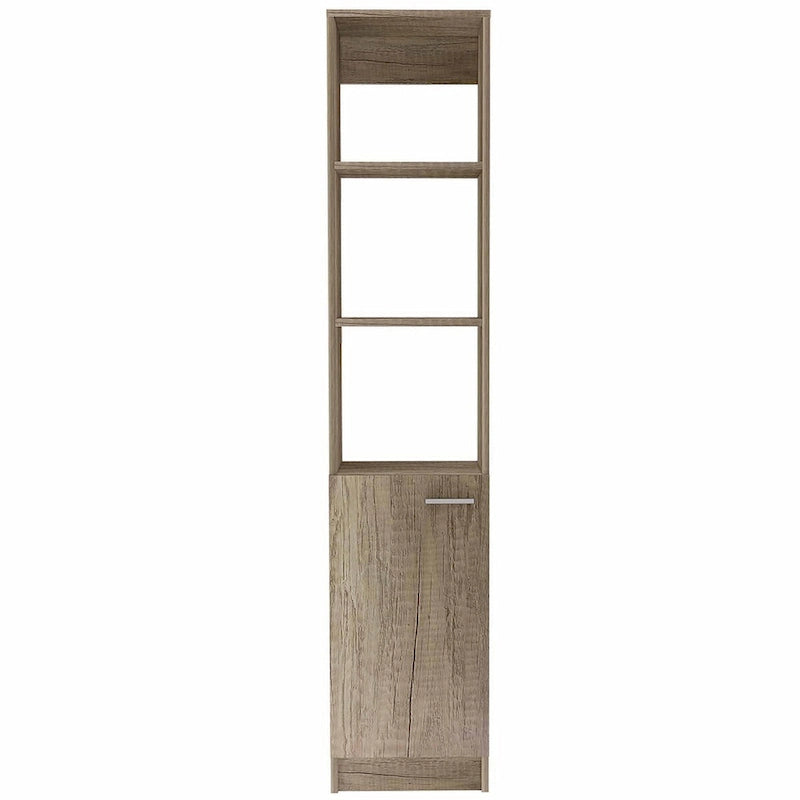 Colonne de rangement pour linge de salle de bains avec étagères ouvertes et porte inférieure, blanc/chêne/noir