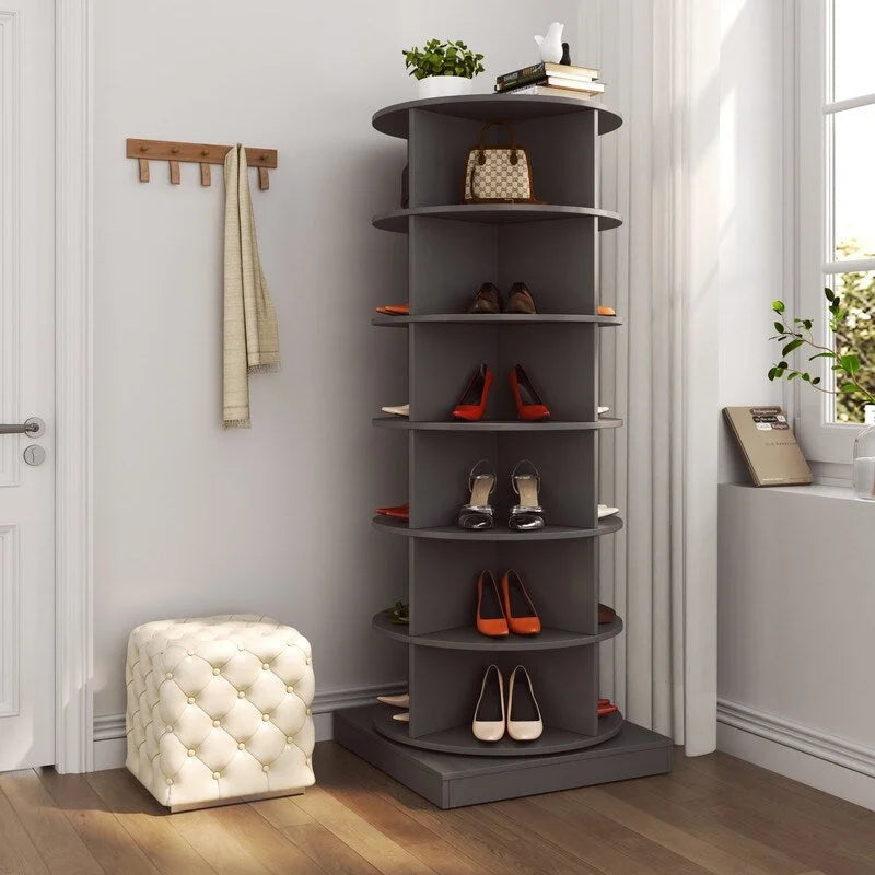 6-Tier 360° Rotating Shoe Rack Organizer Cabinet White Grey