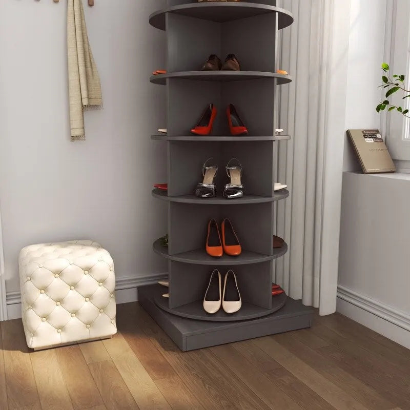 6-Tier 360° Rotating Shoe Rack Organizer Cabinet White Grey