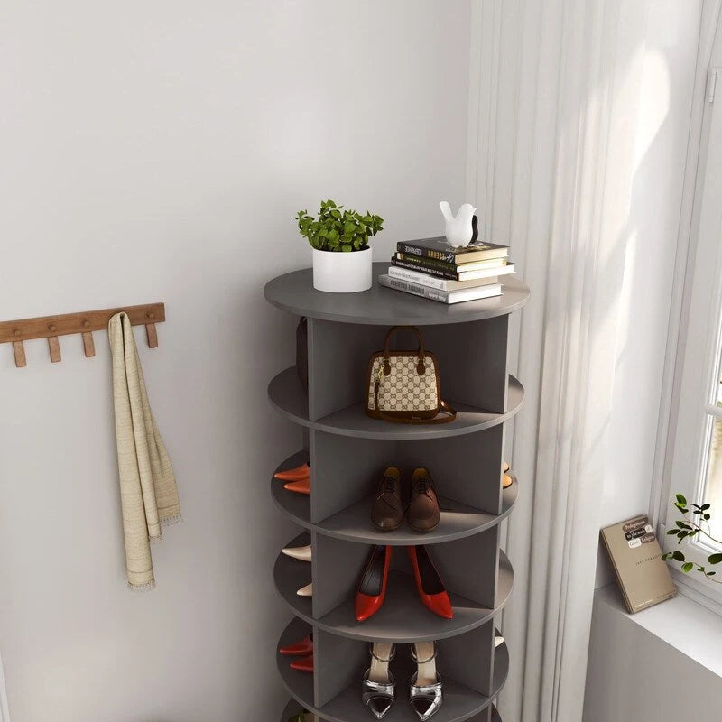 6-Tier 360° Rotating Shoe Rack Organizer Cabinet White Grey