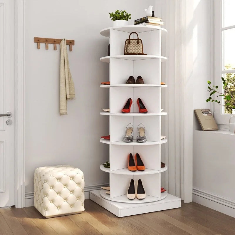 6-Tier 360° Rotating Shoe Rack Organizer Cabinet White Grey