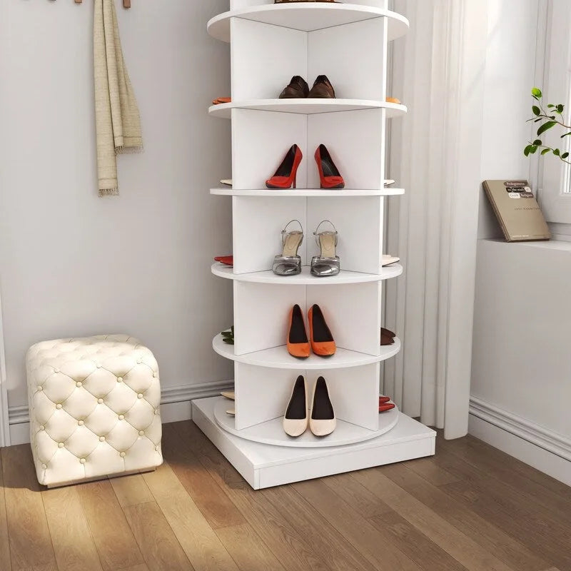 6-Tier 360° Rotating Shoe Rack Organizer Cabinet White Grey