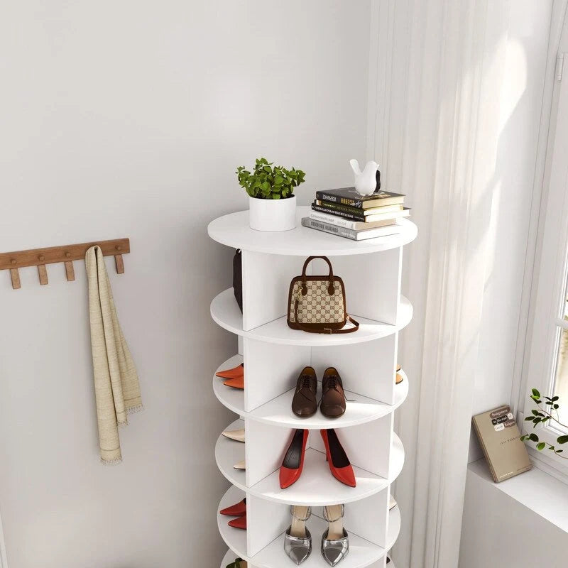 6-Tier 360° Rotating Shoe Rack Organizer Cabinet White Grey