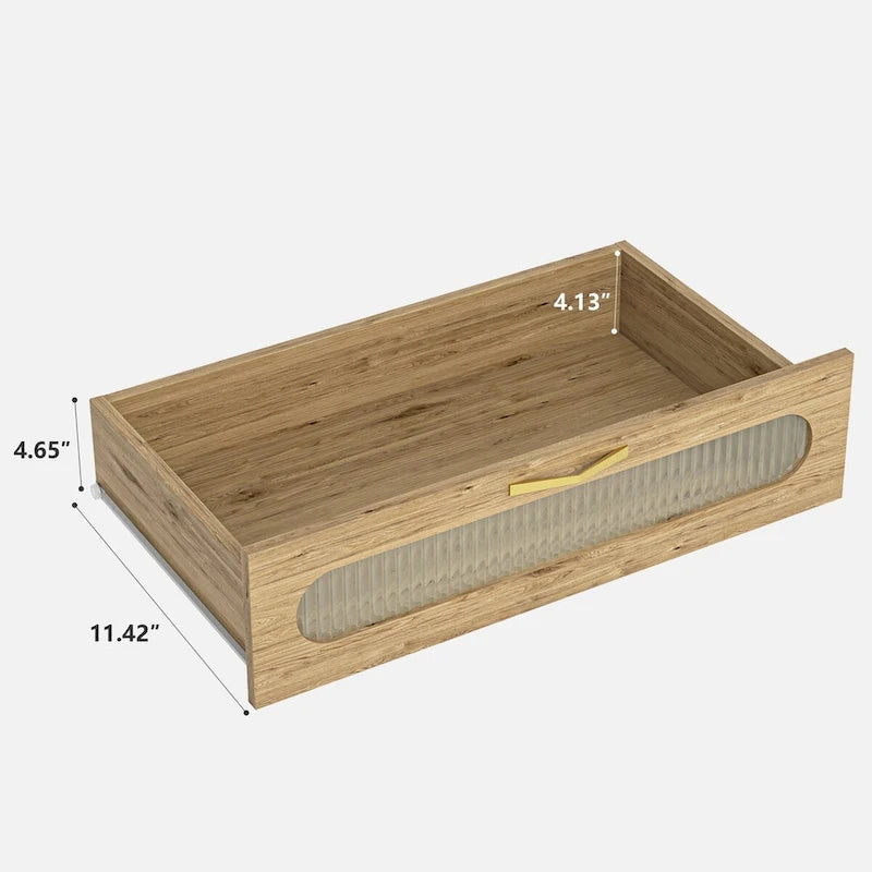 67" vrijstaande barkast met glazenhouder en geweven deur, natuurlijk hout