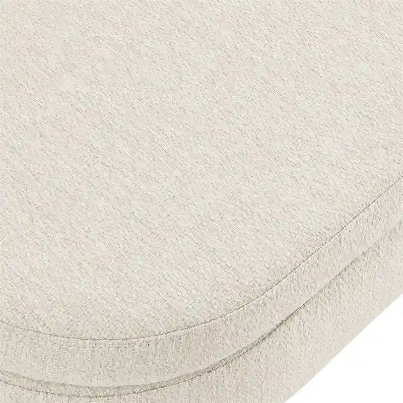 Ovale opbergbank, gestoffeerde voetenbank met poten van rubberhout, beige