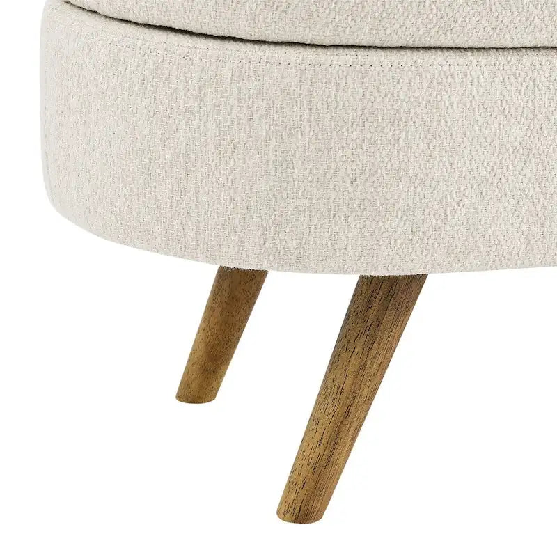 Ovale opbergbank, gestoffeerde voetenbank met poten van rubberhout, beige