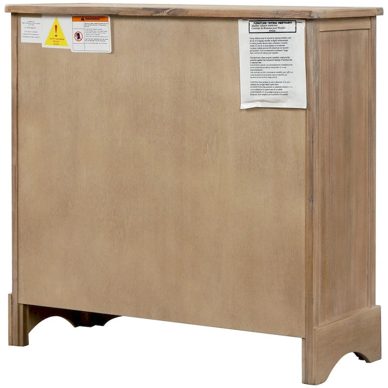 Farmhouse Storage Cabinet with 2 Drawers and 4 Woven Rattan Baskets, Espresso/White Washed