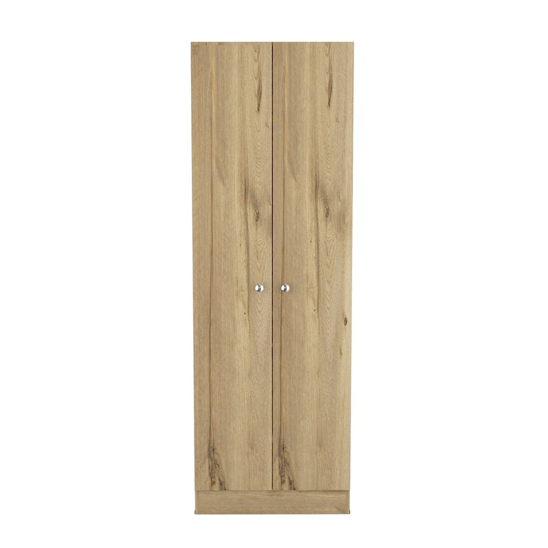 Light Oak Double Door Storage Cabinet with Five Shelves Black Frame